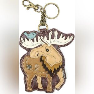New CHALA Woodland Collection KeyFob Keychain Coin Purse Accessory Leather Moose